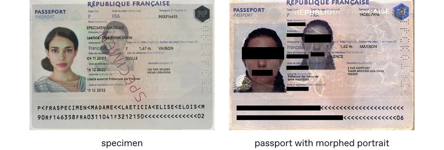 French genuine and fake passport